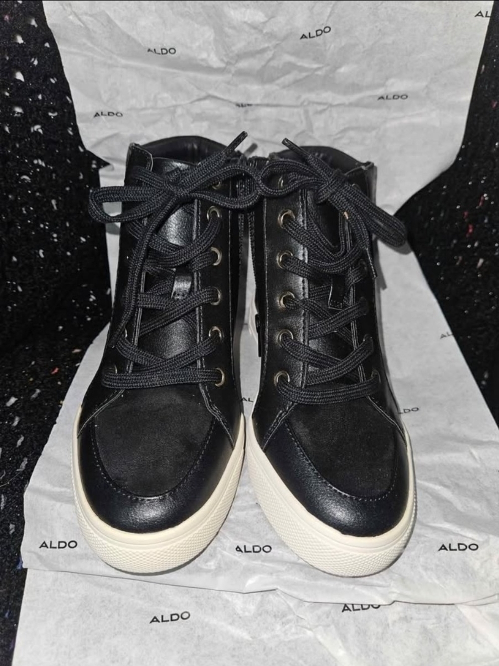 ALDO Black High-Top Lace-Up Sneakers with Cream Sole